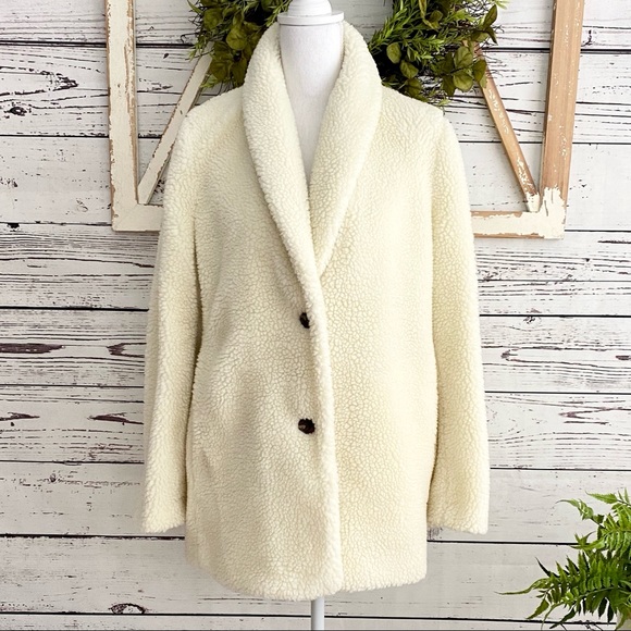 J. Crew Ivory Teddy Fleece Shaw Collar Coa… - Picture 1 of 7